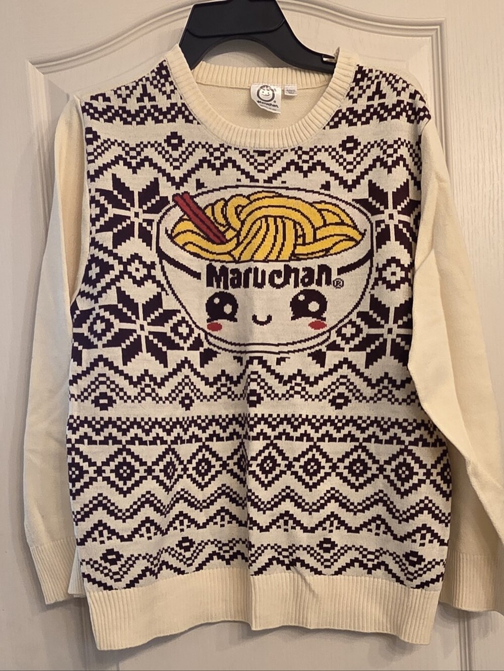 Maruchan Cream Knit Sweater - Novelty Ramen Graphic KIDS SZ XL